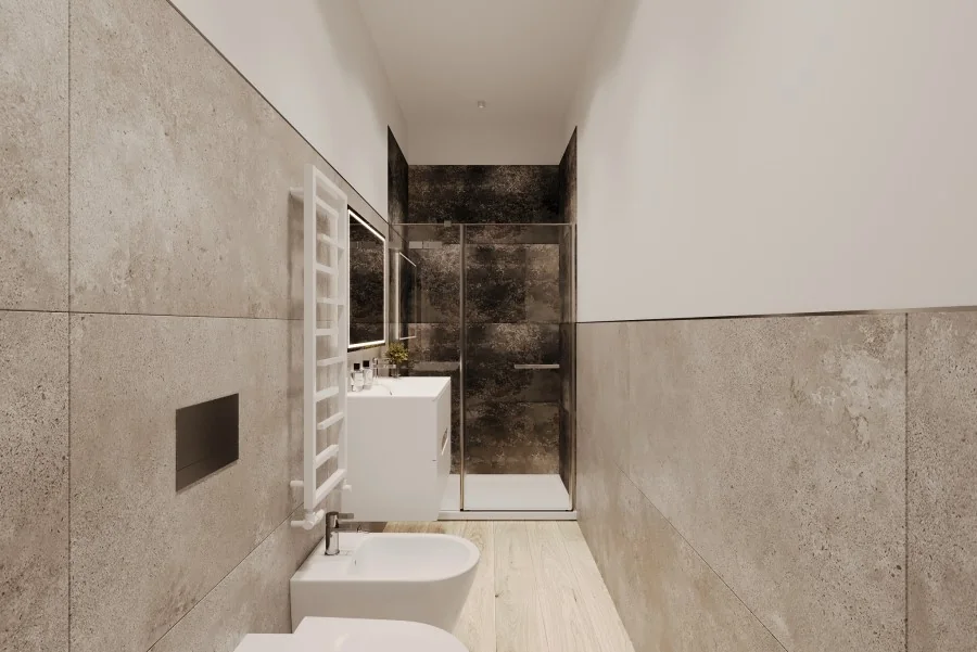 Bagno completo con doccia a filo pavimento